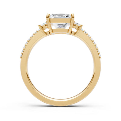 3 Stone Princess Cut Double Pave Band