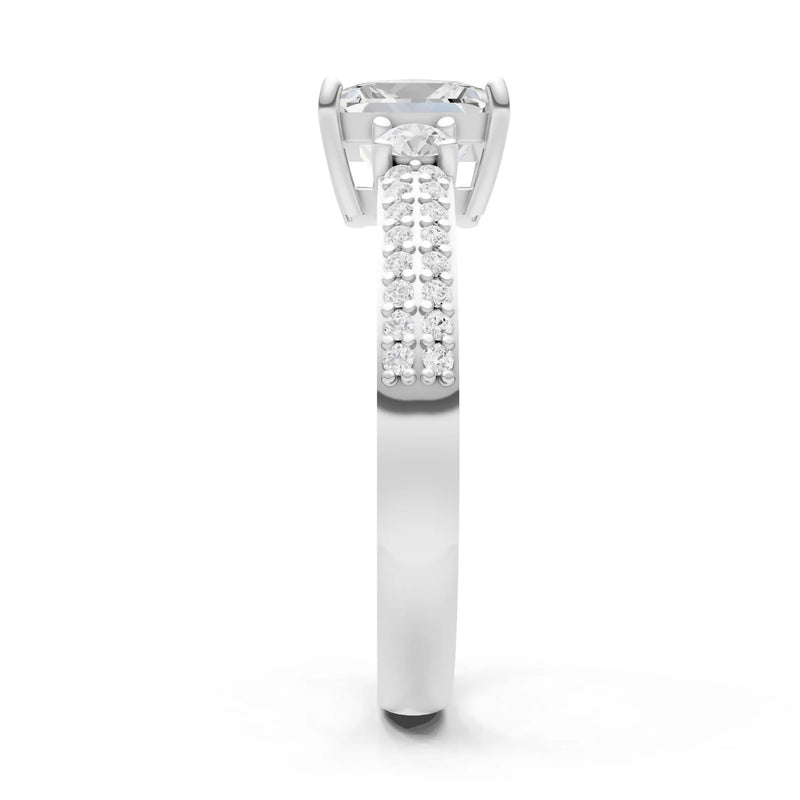 3 Stone Princess Cut Double Pave Band
