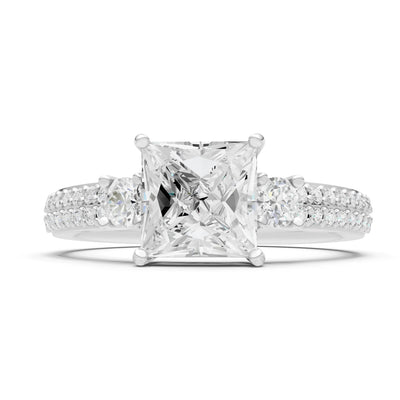 3 Stone Princess Cut Double Pave Band