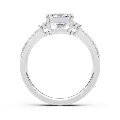3 Stone Princess Cut Double Pave Band