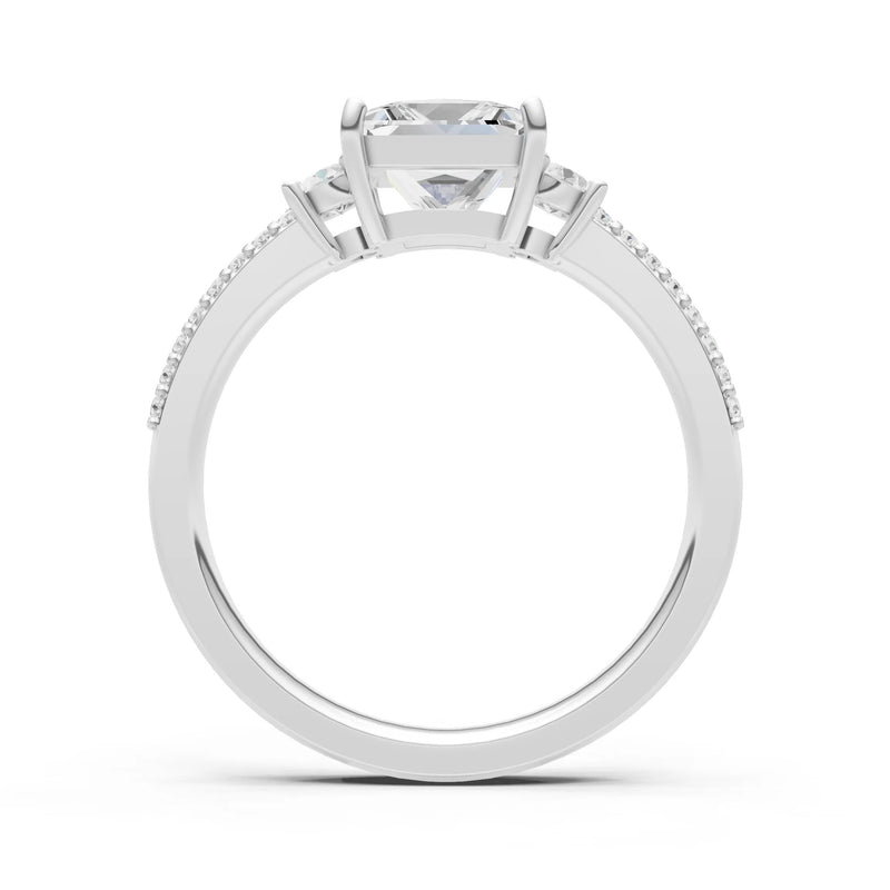 3 Stone Princess Cut Double Pave Band