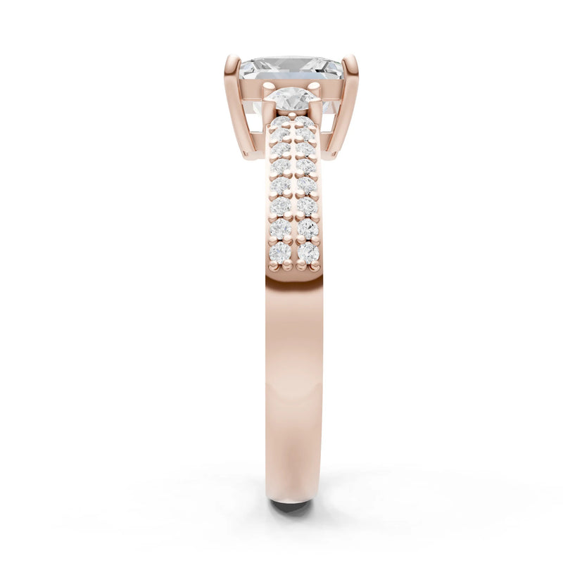 3 Stone Princess Cut Double Pave Band