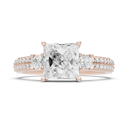 3 Stone Princess Cut Double Pave Band