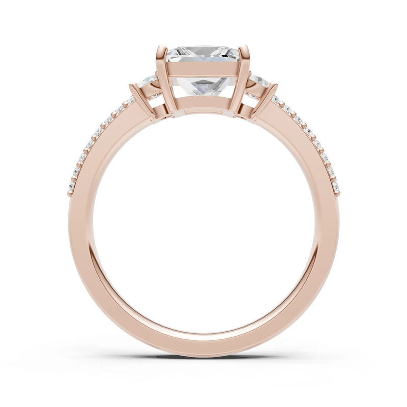 3 Stone Princess Cut Double Pave Band