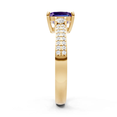 Amethyst Three Stone Princess Cut Double Pave Band