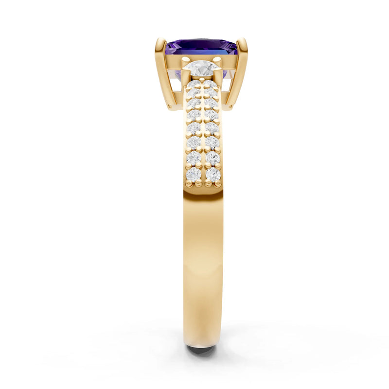 Amethyst Three Stone Princess Cut Double Pave Band