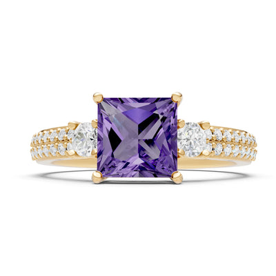 3 Stone Princess Cut Double Pave Band
