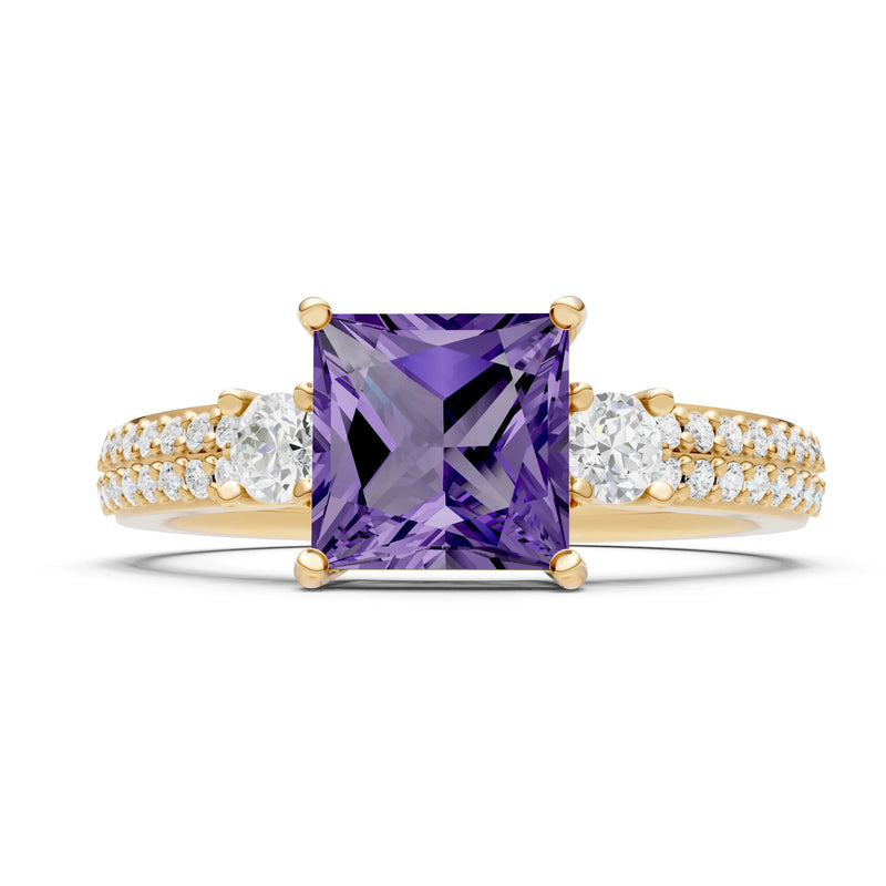 3 Stone Princess Cut Double Pave Band
