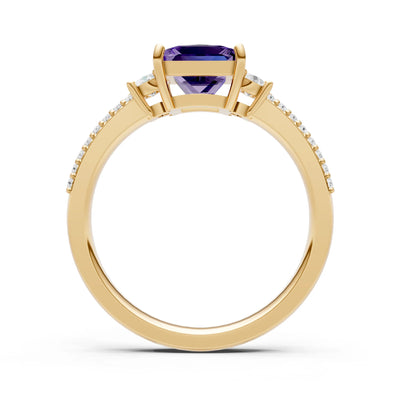 3 Stone Princess Cut Double Pave Band