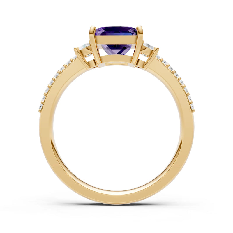 3 Stone Princess Cut Double Pave Band