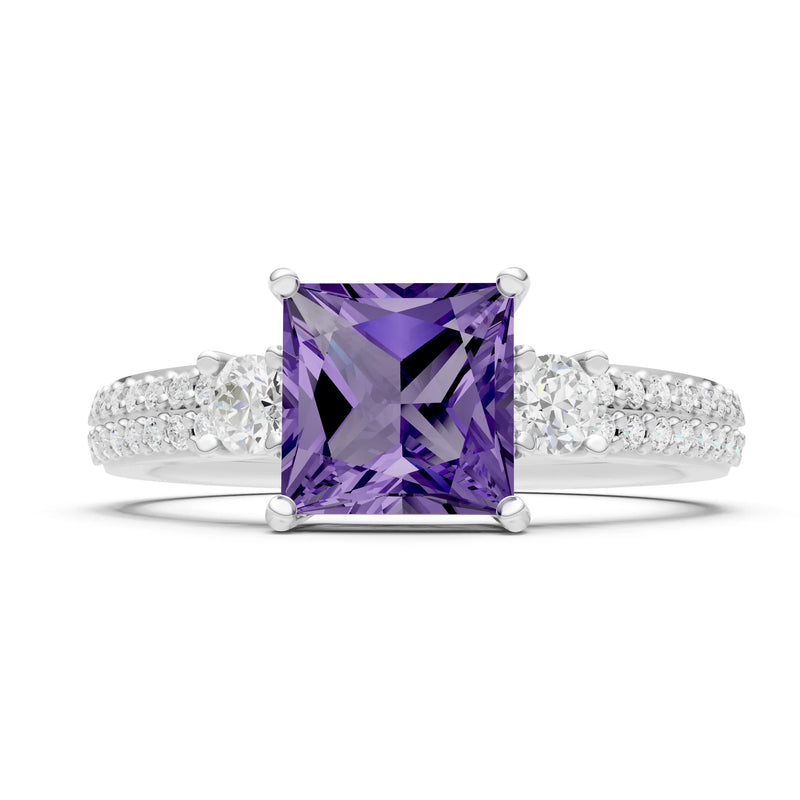 3 Stone Princess Cut Double Pave Band
