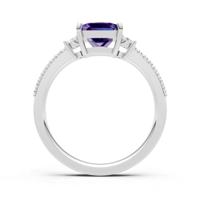 3 Stone Princess Cut Double Pave Band