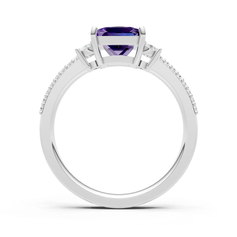3 Stone Princess Cut Double Pave Band