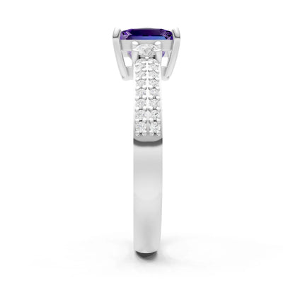 Amethyst Three Stone Princess Cut Double Pave Band