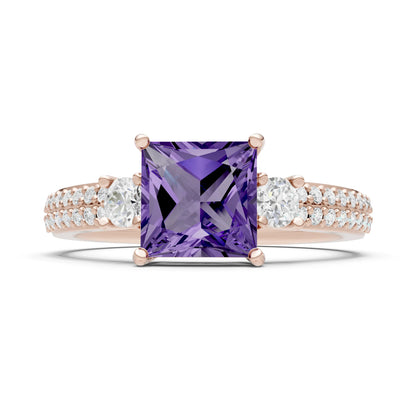 3 Stone Princess Cut Double Pave Band