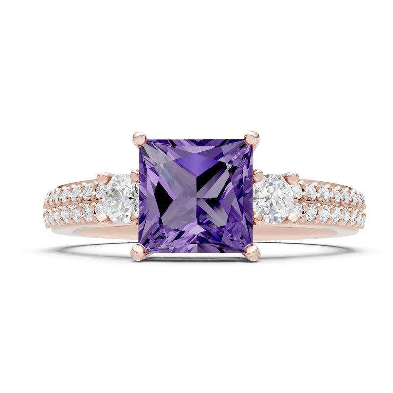3 Stone Princess Cut Double Pave Band