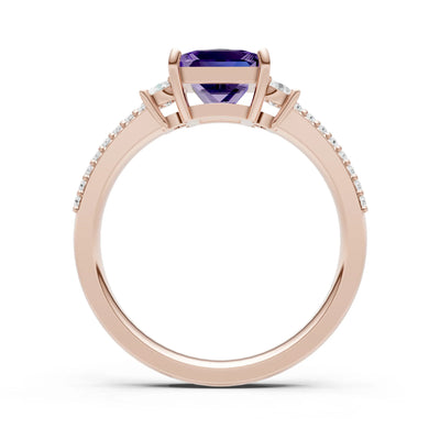 3 Stone Princess Cut Double Pave Band