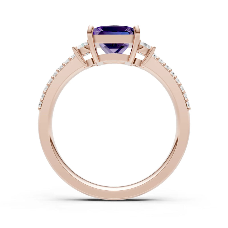 3 Stone Princess Cut Double Pave Band