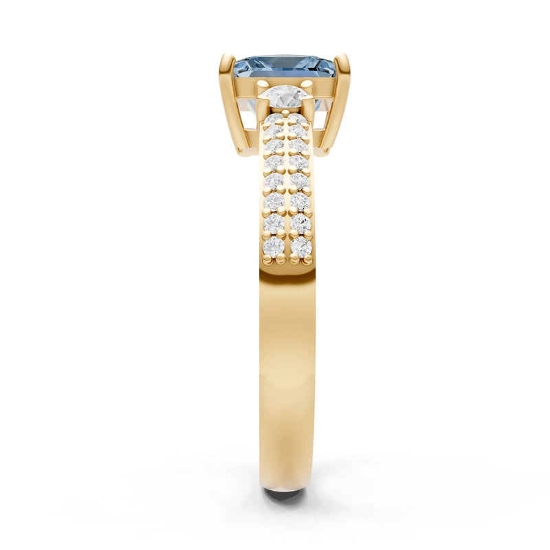 Aquamarine Three Stone Princess Cut Double Pave Band