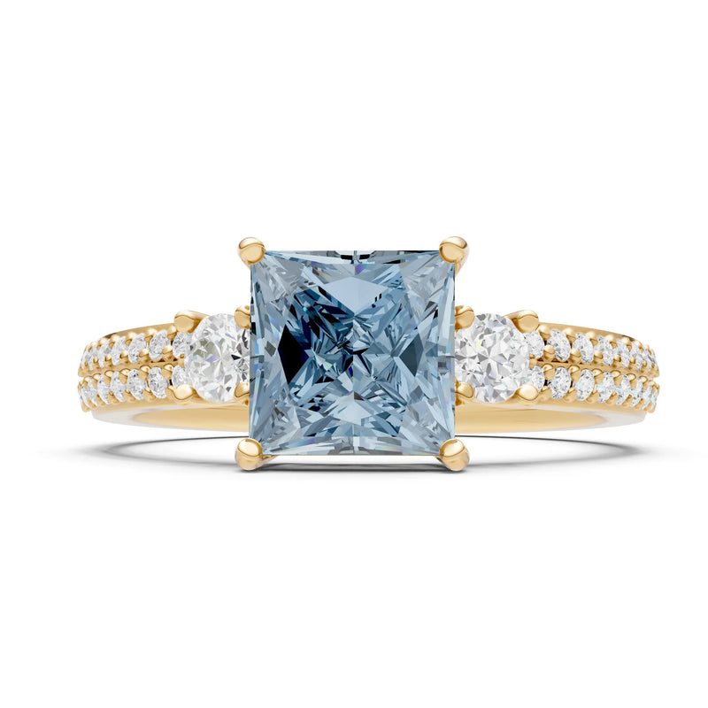 3 Stone Princess Cut Double Pave Band