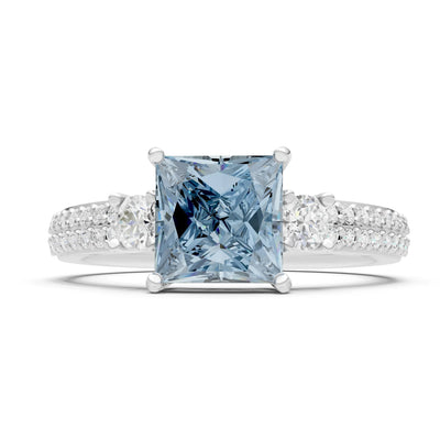 3 Stone Princess Cut Double Pave Band