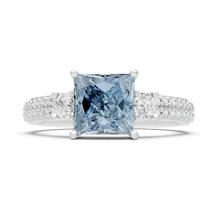3 Stone Princess Cut Double Pave Band