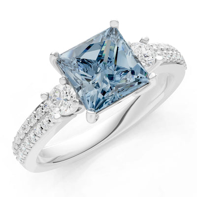 3 Stone Princess Cut Double Pave Band