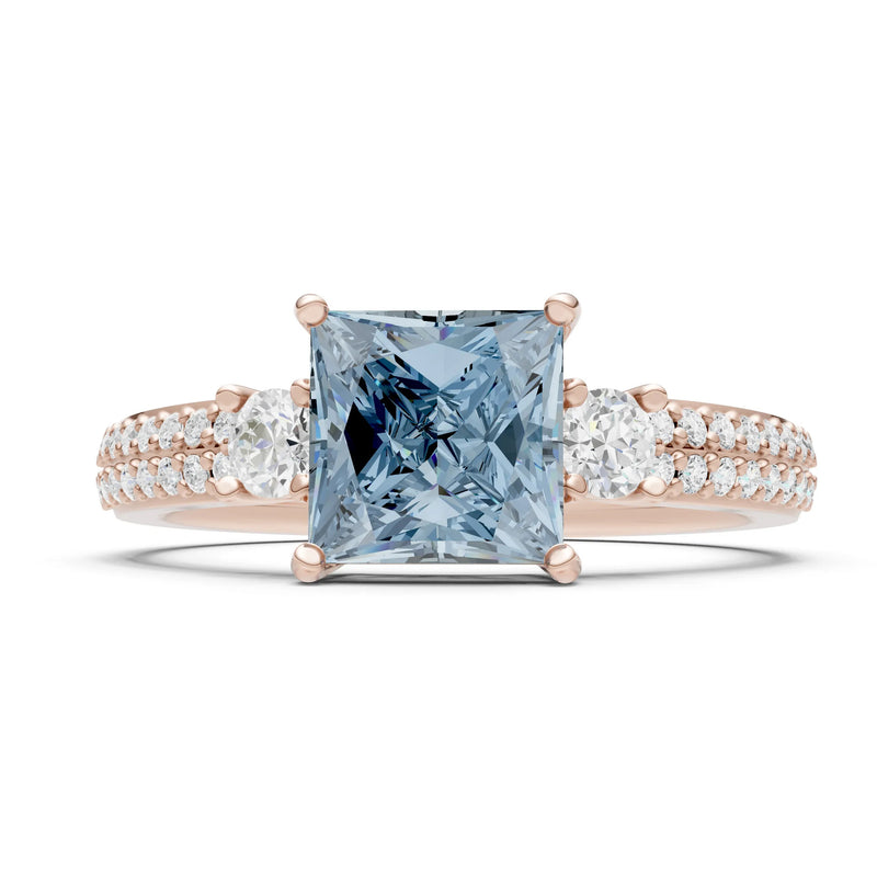 3 Stone Princess Cut Double Pave Band