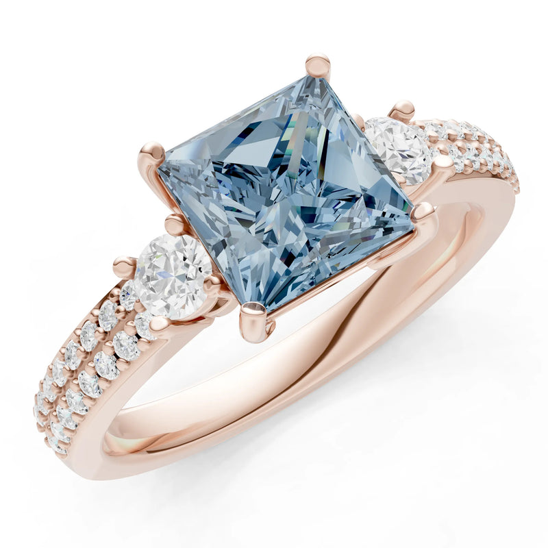 3 Stone Princess Cut Double Pave Band