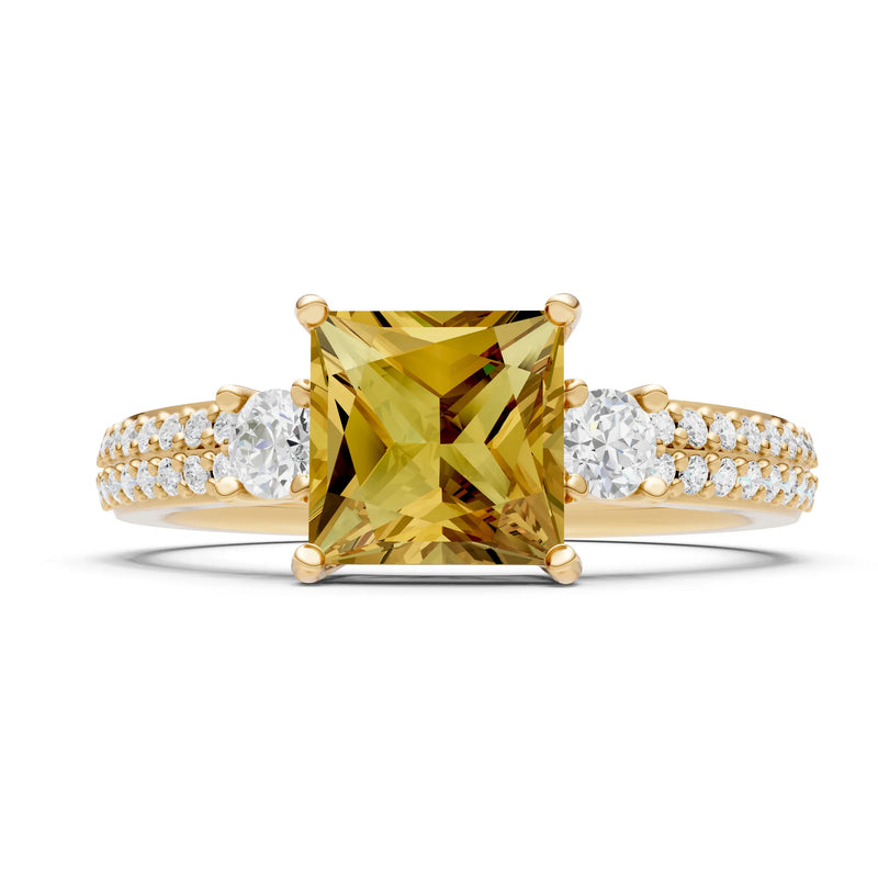 3 Stone Princess Cut Double Pave Band