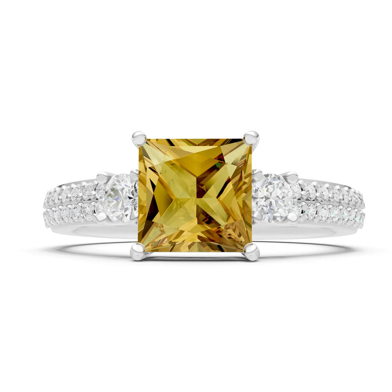 3 Stone Princess Cut Double Pave Band