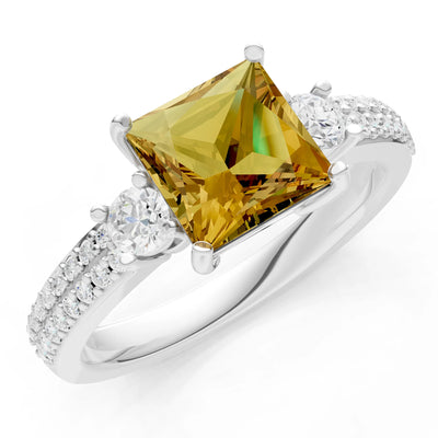 3 Stone Princess Cut Double Pave Band