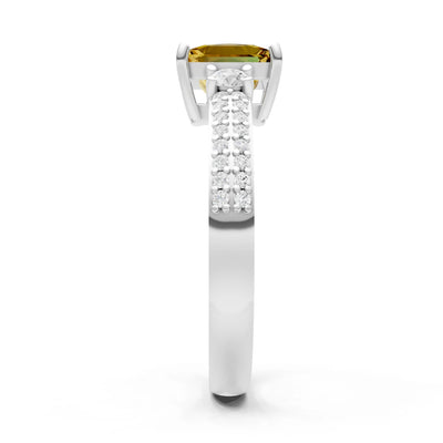 Citrine Three Stone Princess Cut Double Pave Band