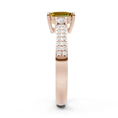 Citrine Three Stone Princess Cut Double Pave Band