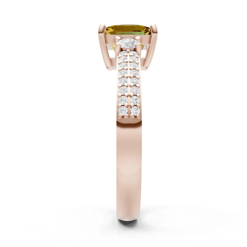 Citrine Three Stone Princess Cut Double Pave Band