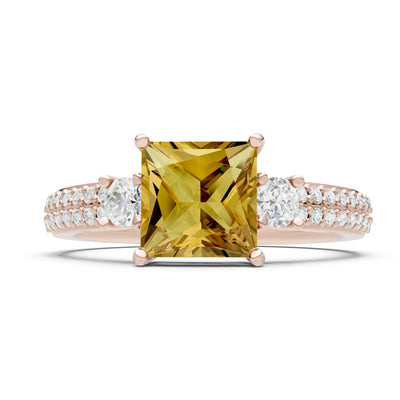 3 Stone Princess Cut Double Pave Band