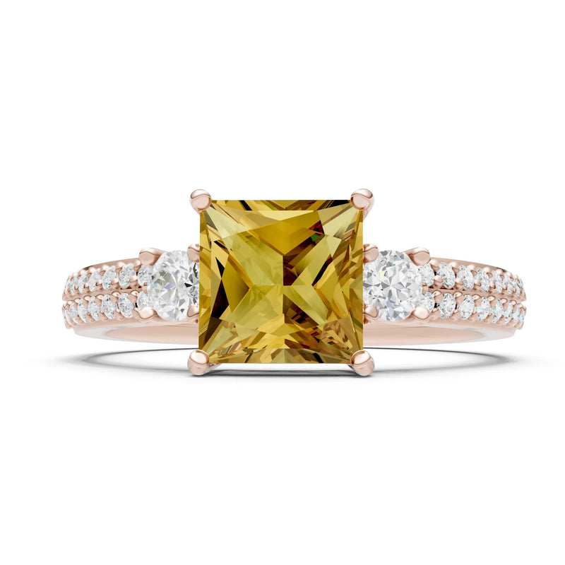 3 Stone Princess Cut Double Pave Band