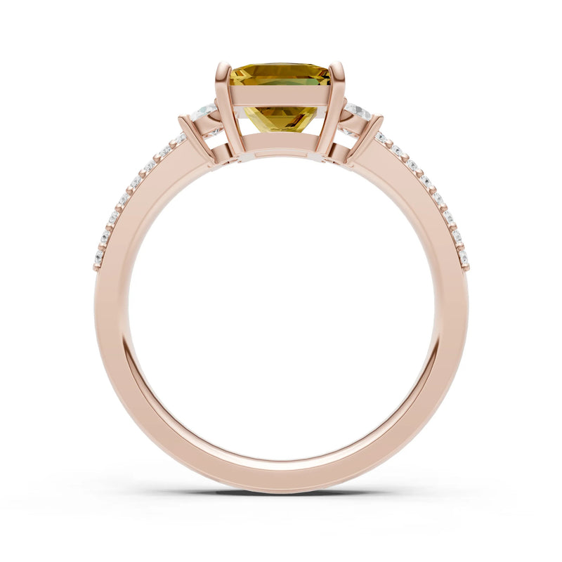 3 Stone Princess Cut Double Pave Band