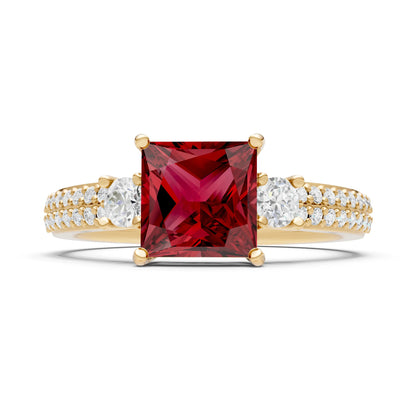 3 Stone Princess Cut Double Pave Band