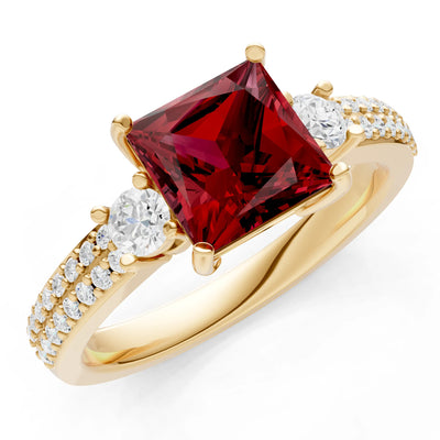 3 Stone Princess Cut Double Pave Band
