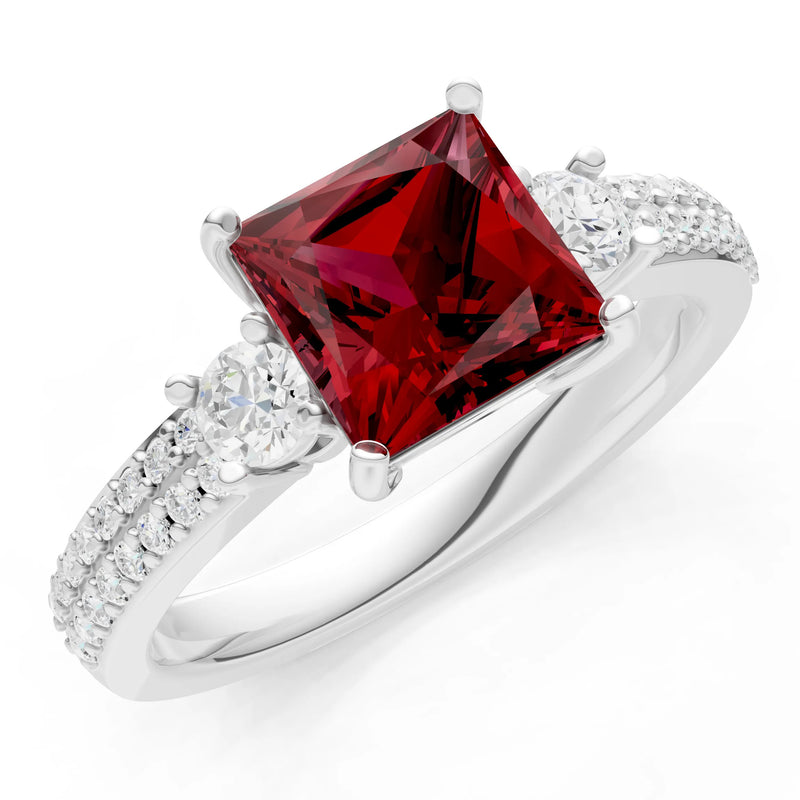 3 Stone Princess Cut Double Pave Band