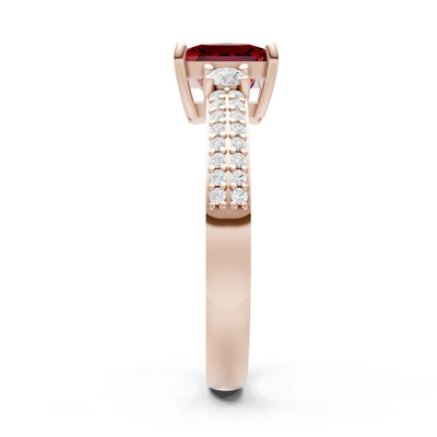 Garnet Three Stone Princess Cut Double Pave Band