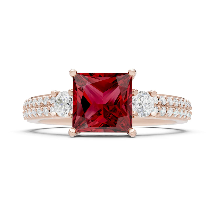 3 Stone Princess Cut Double Pave Band