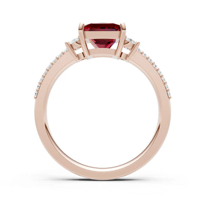 Garnet Three Stone Princess Cut Double Pave Band