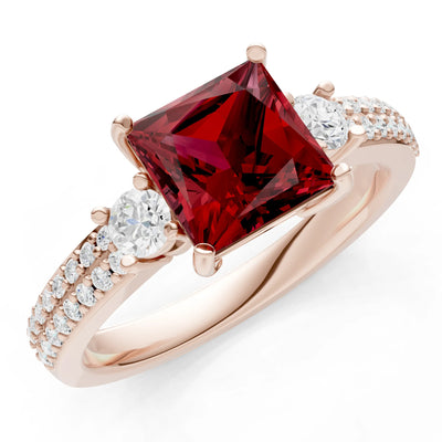 3 Stone Princess Cut Double Pave Band