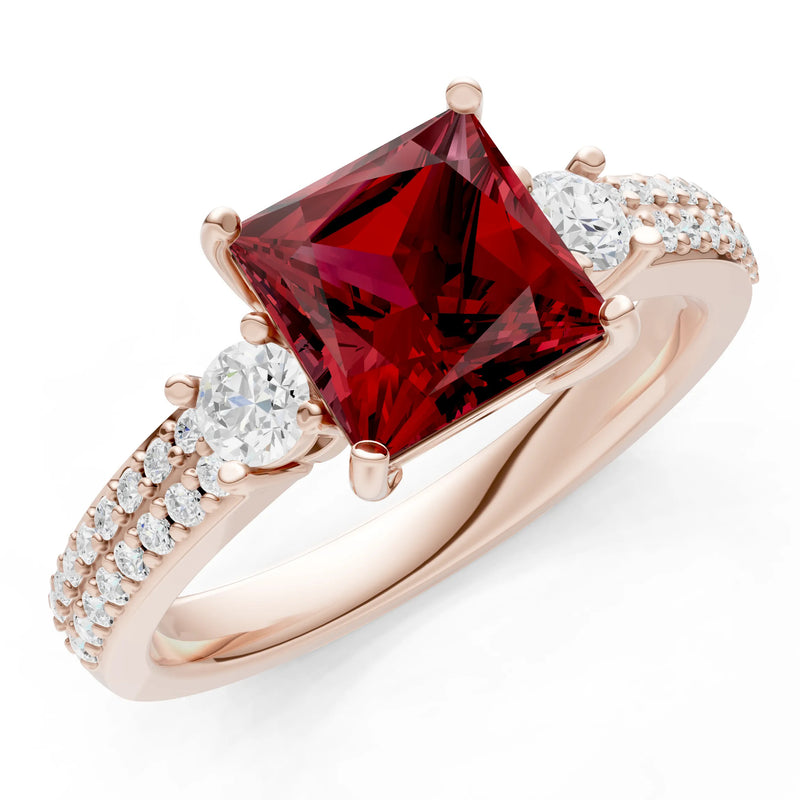 3 Stone Princess Cut Double Pave Band