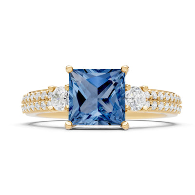 3 Stone Princess Cut Double Pave Band