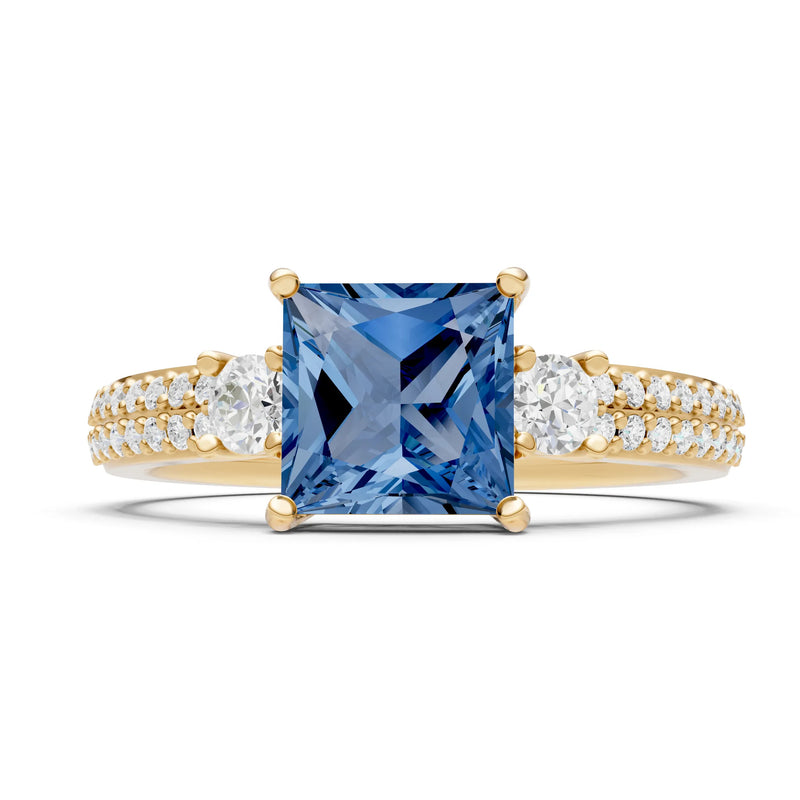 3 Stone Princess Cut Double Pave Band