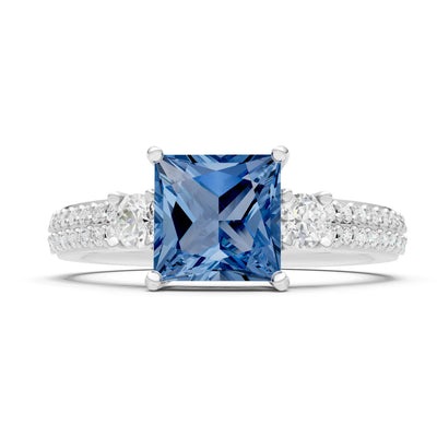 3 Stone Princess Cut Double Pave Band