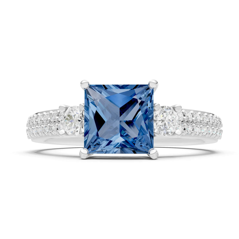 3 Stone Princess Cut Double Pave Band